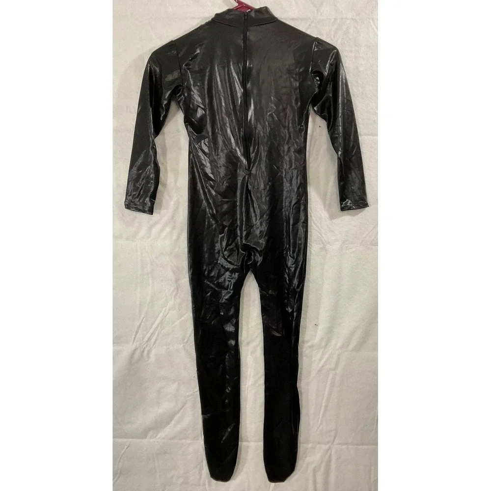 Wolf Unitard Bodysuit Youth Small Black Metallic Shiny Footed Dance Cosplay NWT